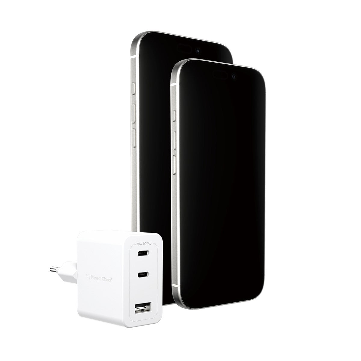 empower by PanzerGlass® Turbo 70W Multiple Ladegarät inkl. 2 x USB-C + USB-A | EU Anschluss | Silber Weiss